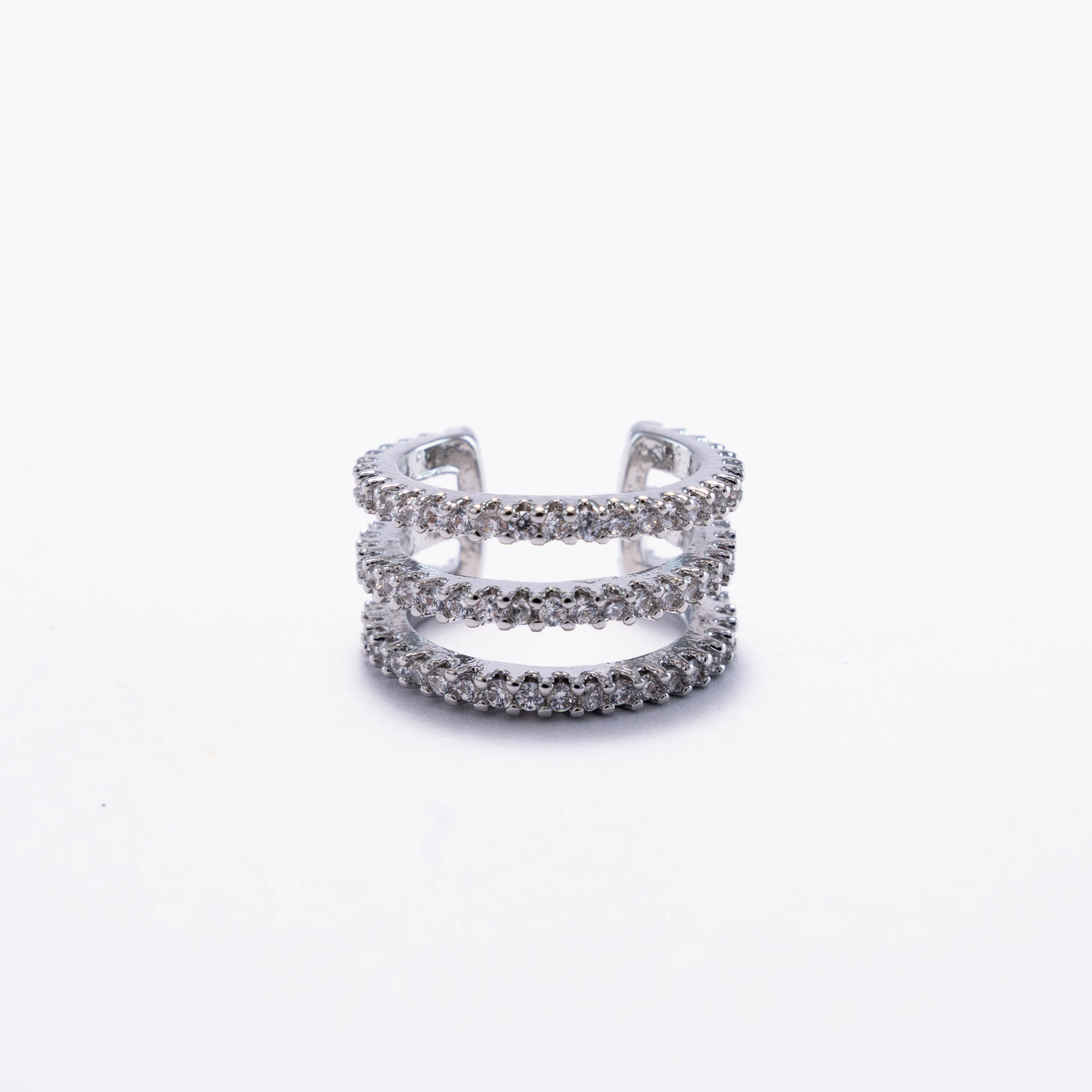 Earcuff Plateado Triple Con Cristales