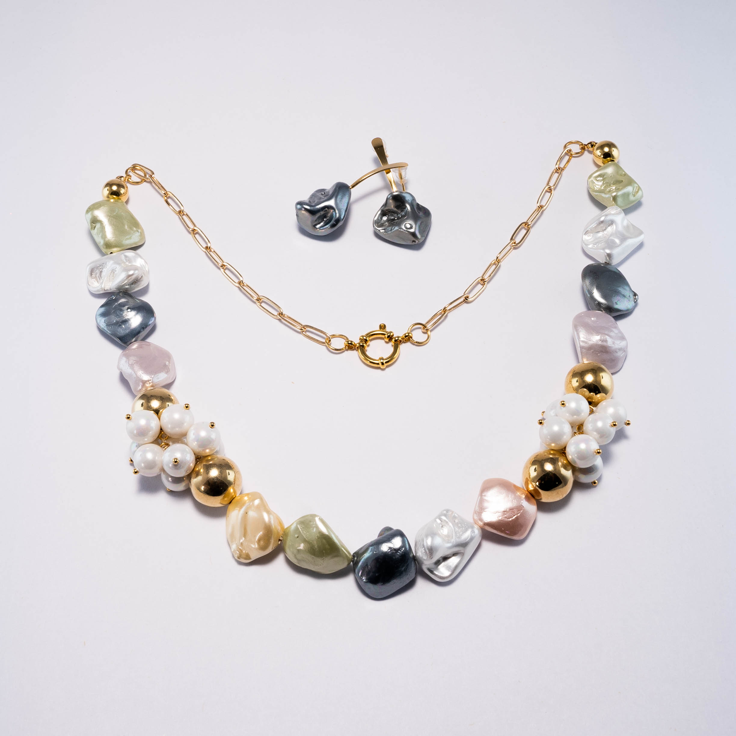 Set De Collar Y Pendientes Perlas Pastel