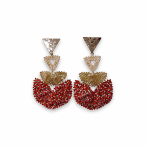 Aretes Miyuki Abanico Rojo Dorado