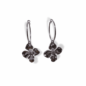 Aretes Rodio flor colgante